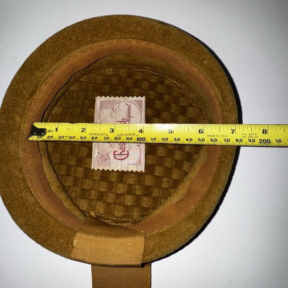 Vintage 1950s Chesterfield Pillbox Hat Mustard Yellow Felt Womens Mid Century